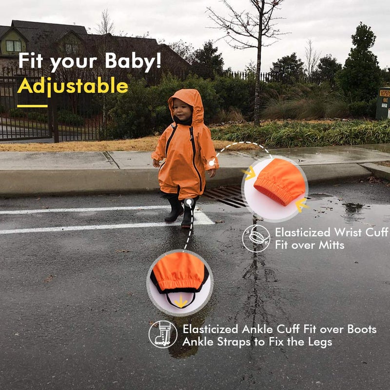 HAPIU Kids Toddler Rain Suit Muddy Buddy Waterproof Coverall,Vibrant Orange,3T,Original - Image 3